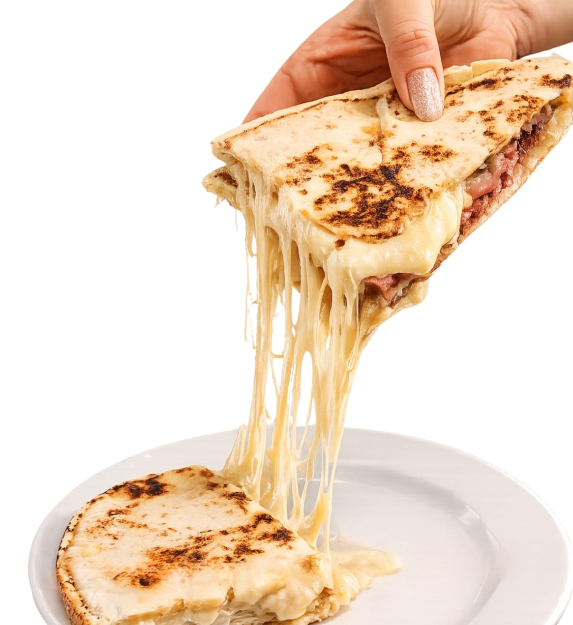 Arais de queijo sendo servido, com queijo derretido